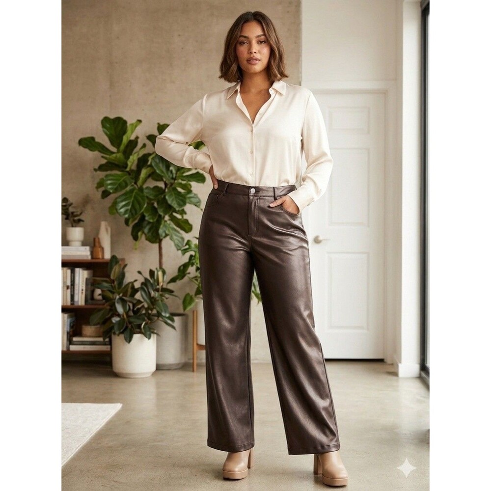 Wild Fable Womens Panrs Sz 12 Straight Leg Faux Leather 5 Pocket Brown Urban New